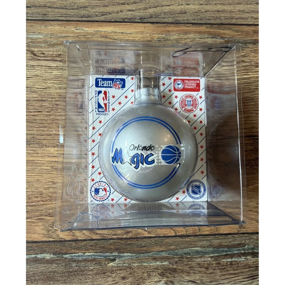 Vtg 90s Sports Collector Series Glass Ornament NBA Official Orlando Magic Silver